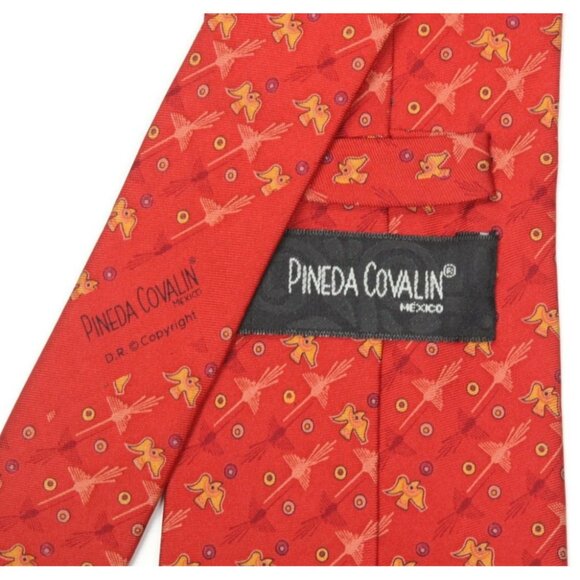 PINEDA COVALIN Cultura Nazca, Peru Spirit Bird in Flight Red Men's Silk Neck Tie - Picture 5 of 5